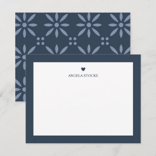 Personalized Name Navy Blue Heart Note Card