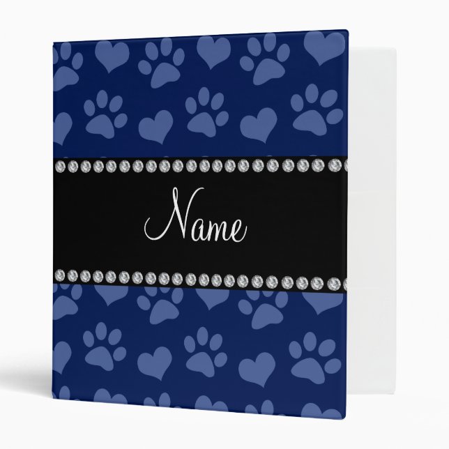 Personalized name navy blue hearts and paw prints binder (Front/Inside)