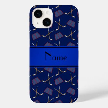 Personalized Name Navy Blue Hockey Pattern Case-mate Iphone 14 Case by Brothergravydesigns at Zazzle