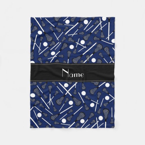 Personalized name navy blue lacrosse fleece blanket