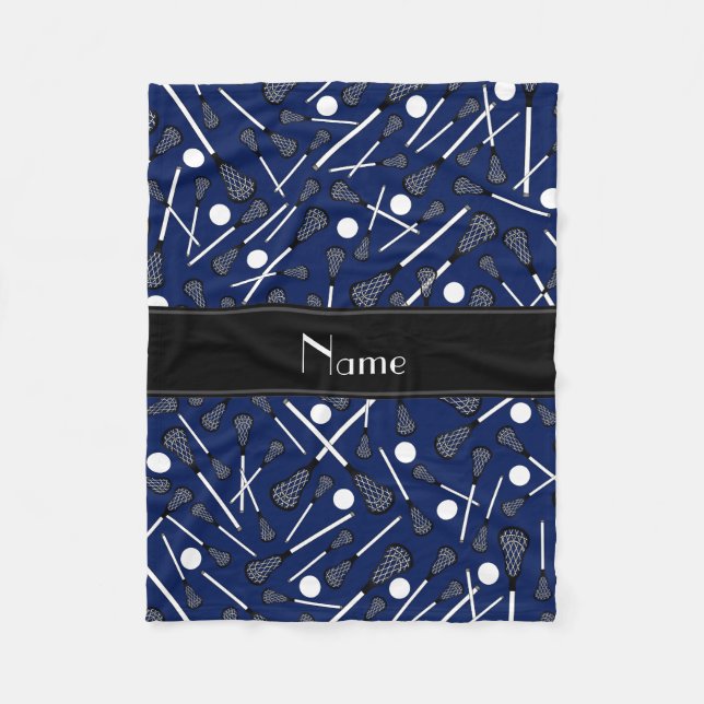 Personalized name navy blue lacrosse fleece blanket (Front)