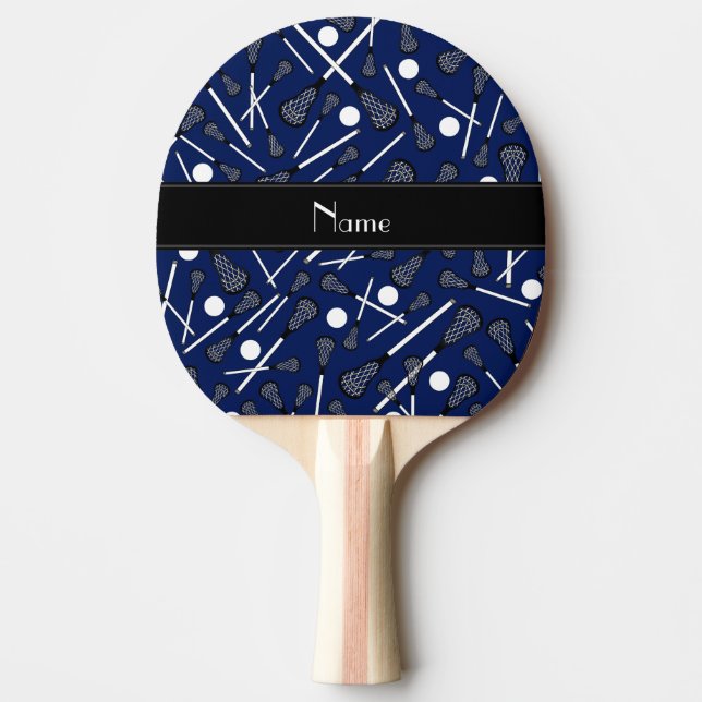 Personalized name navy blue lacrosse Ping-Pong paddle (Front)