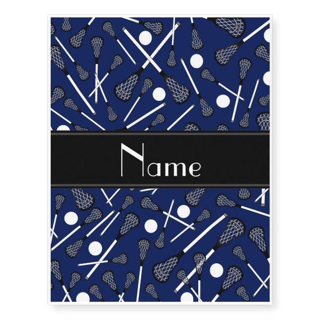 Personalized name navy blue lacrosse temporary tattoos (Front)