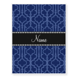 Personalized name navy blue moroccan quatrefoil temporary tattoos