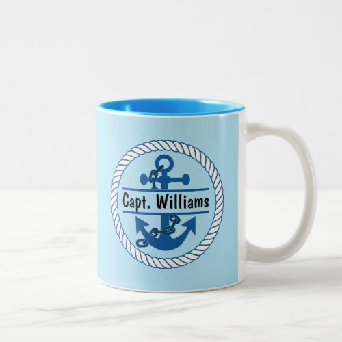 Personalized Name Navy Blue Nautical Anchor Marine Two_Tone Coffee Mug