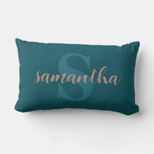 Personalized name navy blue &pink lumbar pillow