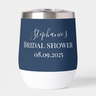 Personalized Name Navy Blue Script Monogram Thermal Wine Tumbler