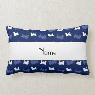 Personalized name navy blue train pattern lumbar pillow