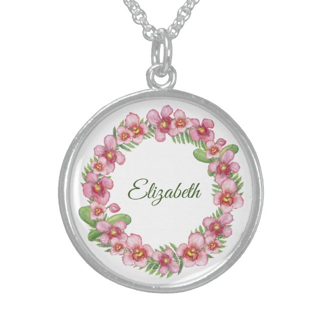 Personalized Name Necklace Floral Wreath (Front)