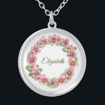 Personalized Name Necklace Pink and Green Floral<br><div class="desc">Personalizd Name Necklace. Add your own name. You can change the font and the font color to make it your own. A great gift for bridesmaids,  wedding party,  Mother's Sister's,  friends.</div>