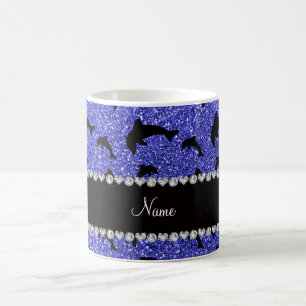 Personalized name neon blue glitter dolphins coffee mug