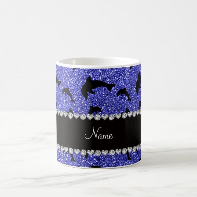 Personalized name neon blue glitter dolphins coffee mug (Center)