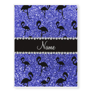 Personalized name neon blue glitter flamingos temporary tattoos