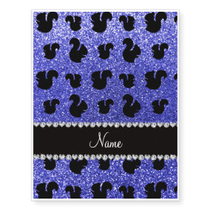 Personalized name neon blue glitter squirrels temporary tattoos