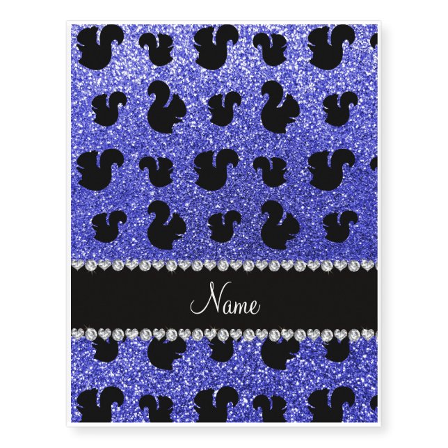 Personalized name neon blue glitter squirrels temporary tattoos (Front)