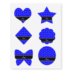 Personalized name neon blue hearts and paw prints temporary tattoos