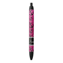 Personalized name neon hot pink glitter anchors black ink pen