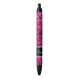 Personalized name neon hot pink glitter anchors pen