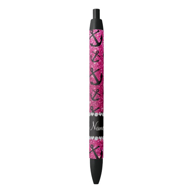 Personalized name neon hot pink glitter anchors pen (Front Vertical)