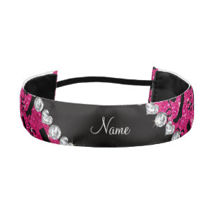 Personalized name neon hot pink glitter boots bows athletic headband