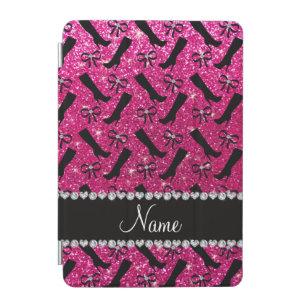 Personalized name neon hot pink glitter boots bows iPad mini cover
