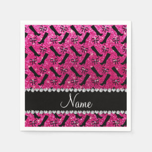 Personalized name neon hot pink glitter boots bows napkins