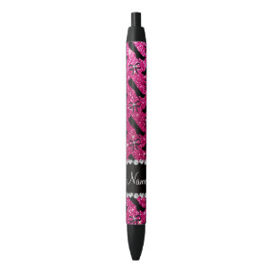 Personalized name neon hot pink glitter boots bows pen