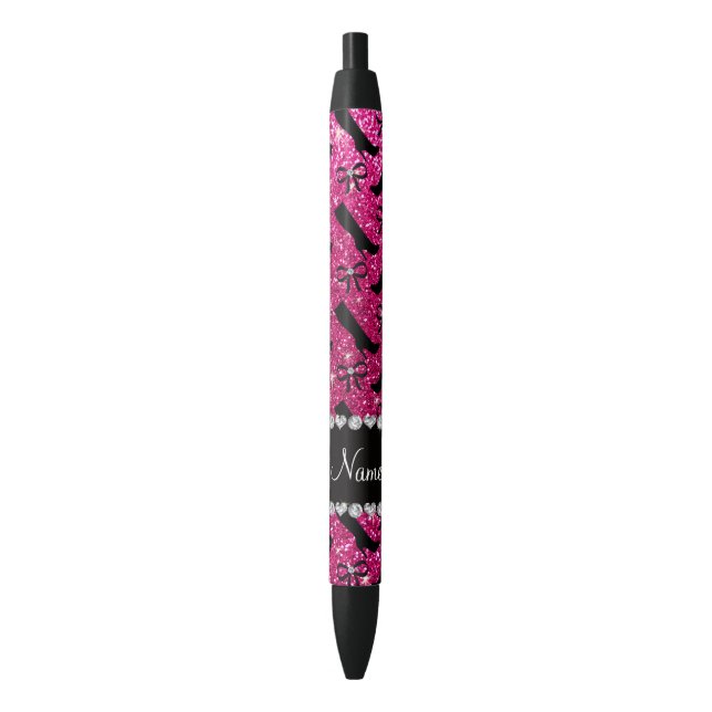 Personalized name neon hot pink glitter boots bows pen (Front Vertical)