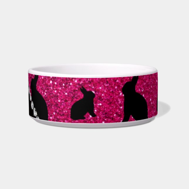 Personalized name neon hot pink glitter bunny bowl (Right)
