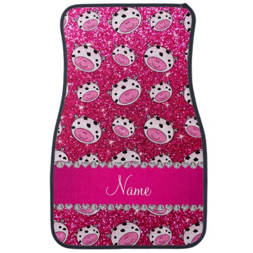Personalized name neon hot pink glitter cow heads car mat