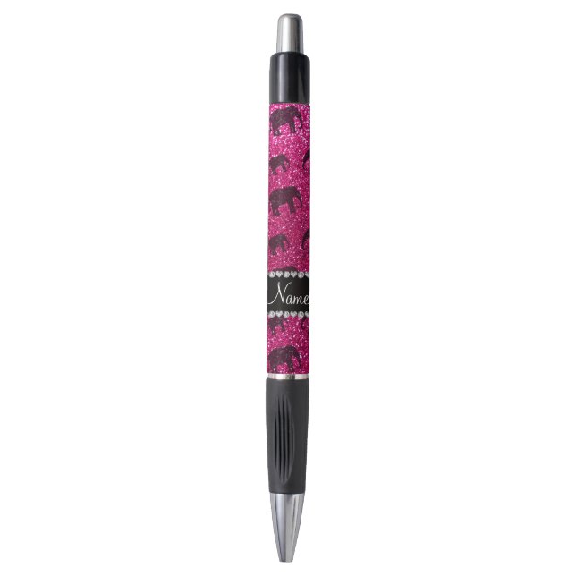 Personalized name neon hot pink glitter elephants pen (Front Vertical)