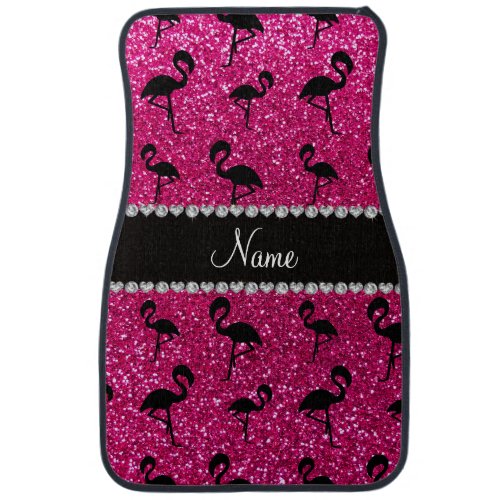 Personalized name neon hot pink glitter flamingos car floor mat