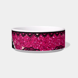 Personalized name neon hot pink glitter lace bowl