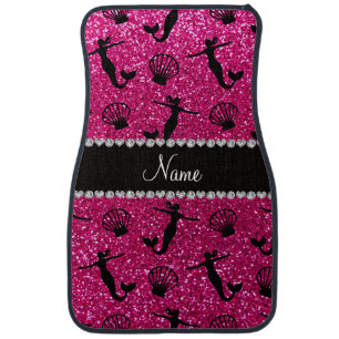 Personalized name neon hot pink glitter mermaids car mat