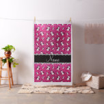 Personalized name neon hot pink glitter penguins fabric