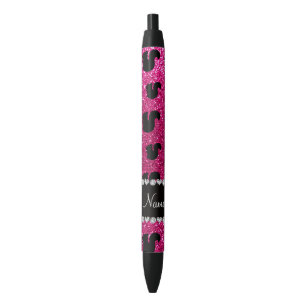 Personalized name neon hot pink glitter squirrel black ink pen