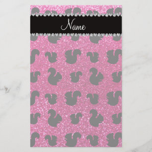Personalized name neon hot pink glitter squirrel stationery