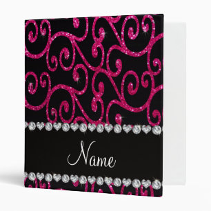Personalized name neon hot pink glitter swirls binder