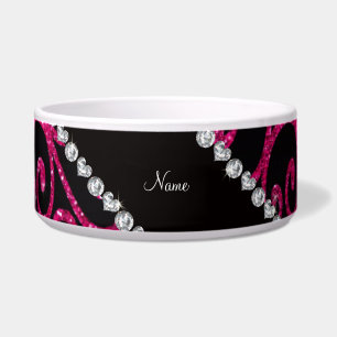 Personalized name neon hot pink glitter swirls bowl