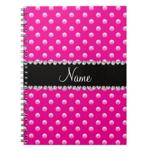 Personalized name neon hot pink pearls notebook
