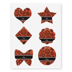 Personalized name neon orange glitter mandalas temporary tattoos