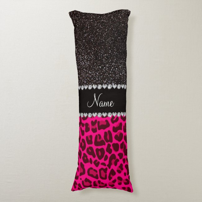 Personalized name neon pink leopard black glitter body pillow