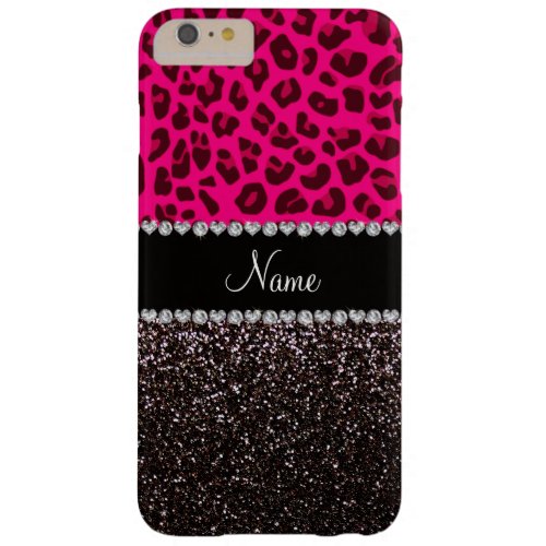 Personalized name neon pink leopard black glitter barely there iPhone 6 plus case