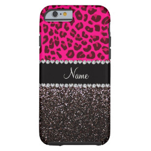 Personalized name neon pink leopard black glitter tough iPhone 6 case