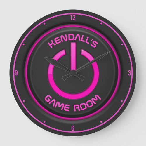 Personalized NAME Neon Power Button Game Room Sign Large Clock