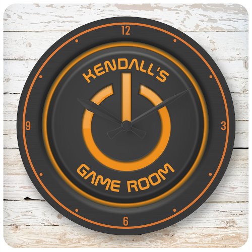Personalized NAME Neon Power Button Game Room Sign Large Clock