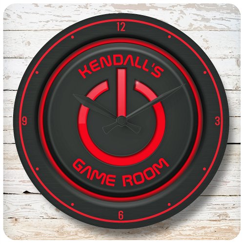 Personalized NAME Neon Power Button Game Room Sign Large Clock