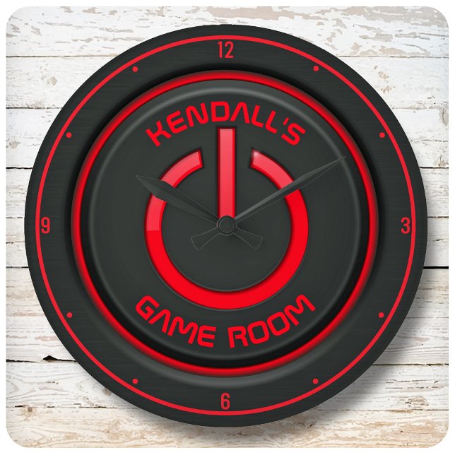 Personalized NAME Neon Power Button Game Room Sign Large Clock (Creator Uploaded)