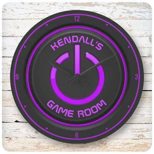 Personalized NAME Neon Power Button Game Room Sign Large Clock