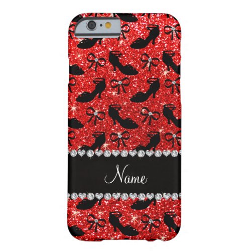 Personalized name neon red glitter fancy shoes bow barely there iPhone 6 case